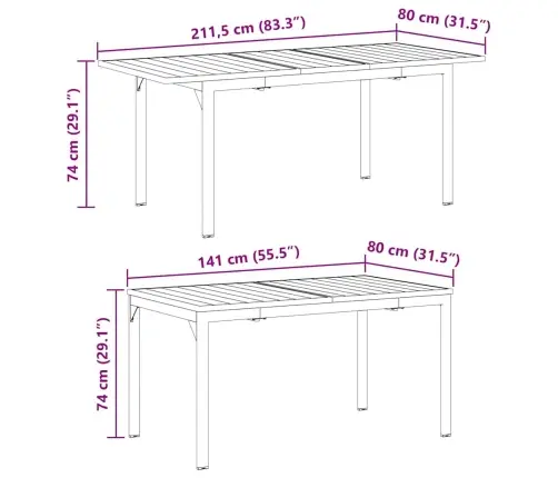 Pratęsimo Stalas Antracitas 180 X 80 X 76 Cm Plienas