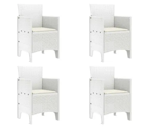 Vidaxl Dārza Krēsli Ar Spilveniem 4 Gab. Balti Poli Rotangpalma