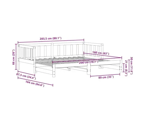 Väljatõmmatav Päevavood Vahapruun 203.5 X 164 X 66 Cm
