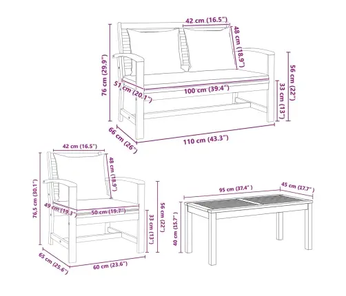 Dārza Dīvānu Komplekts 4 Pcs Dabiska Masīvs Tīkkoks
