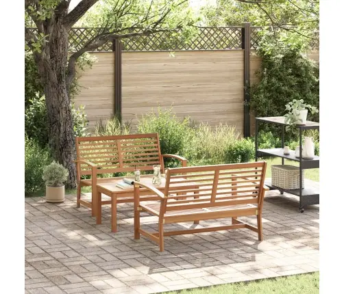 Sodo Sofų Rinkinys 3 Pcs Natūrali Kieto Teka Medžio