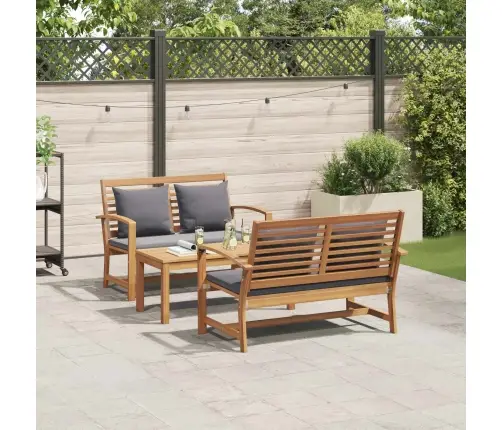 Sodo Sofų Rinkinys 3 Pcs Natūrali Kieto Teka Medžio