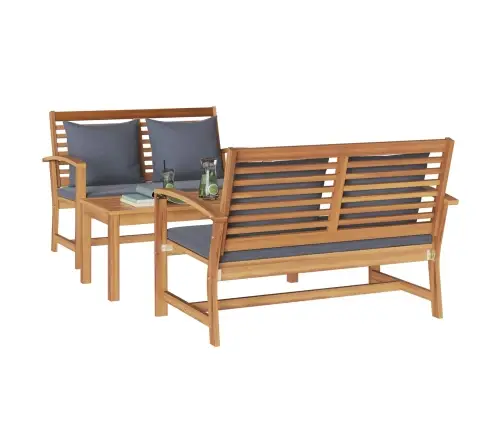 Sodo Sofų Rinkinys 3 Pcs Natūrali Kieto Teka Medžio