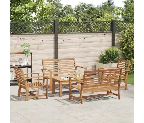 Sodo Sofų Rinkinys 5 Pcs Natūrali Kieto Teka Medžio