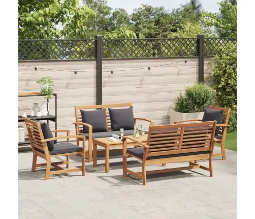 Dārza Dīvānu Komplekts 5 Pcs Dabiska Masīvs Tīkkoks