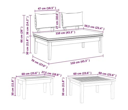 Sodo Sofų Rinkinys 4 Pcs Ruda Ir Grietinėlė