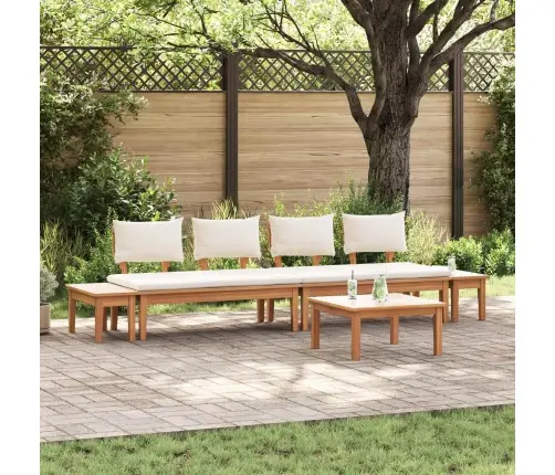 5 Daļu Dārza Soliņu Komplekts Ar Spilveniem - Cietais Teika Koks Vidaxl