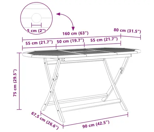 5 Daļu Dārza Ēdamā Seta Salokāms Masīvs Koks Tīkkoks Vidaxl