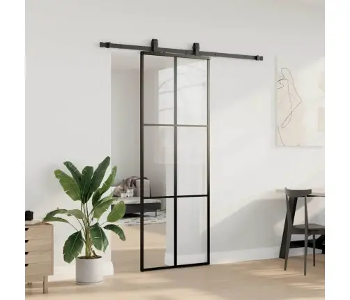 Bīdāmās Durvis Ar Stiprinājumiem, Melns, Stikls, 76X205 Cm Vidaxl