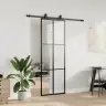 Bīdāmās Durvis Ar Stiprinājumiem, Melns, Stikls, 76X205 Cm Vidaxl