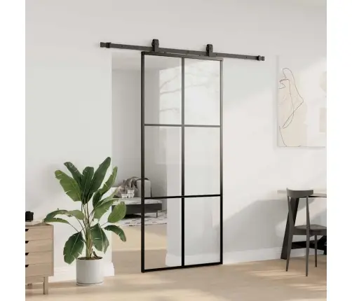 Bīdāmās Durvis Ar Stiprinājumiem, Melns, Stikls, 90X205 Cm Vidaxl