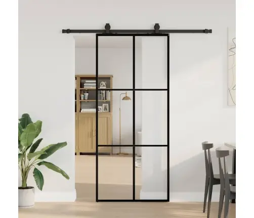 Bīdāmās Durvis Ar Stiprinājumiem, Melns, Stikls, 90X205 Cm Vidaxl
