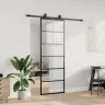 Bīdāmās Durvis Ar Stiprinājumiem, Melns, Stikls, 76X205 Cm Vidaxl