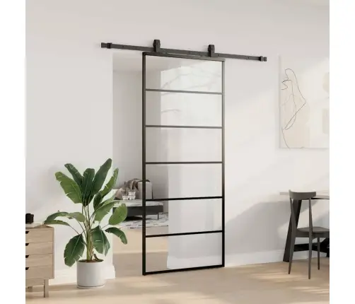 Bīdāmās Durvis Ar Stiprinājumiem, Melns, Stikls, 90X205 Cm Vidaxl
