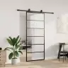 Bīdāmās Durvis Ar Stiprinājumiem, Melns, Stikls, 90X205 Cm Vidaxl