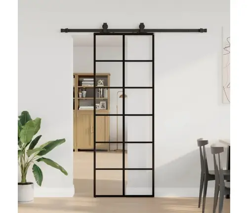Bīdāmās Durvis Ar Stiprinājumiem, Melns, Stikls, 76X205 Cm Vidaxl