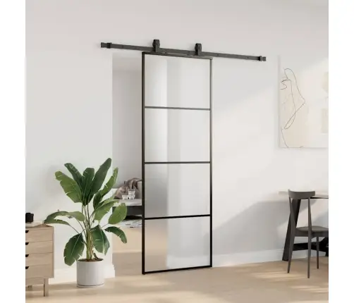 Bīdāmās Durvis Ar Stiprinājumiem, Melns, Stikls, 76X205 Cm Vidaxl
