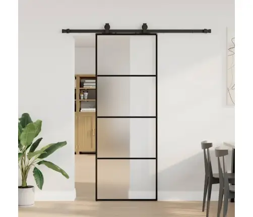 Bīdāmās Durvis Ar Stiprinājumiem, Melns, Stikls, 76X205 Cm Vidaxl