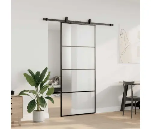 Bīdāmās Durvis Ar Stiprinājumiem, Melns, Stikls, 90X205 Cm Vidaxl