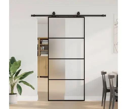 Bīdāmās Durvis Ar Stiprinājumiem, Melns, Stikls, 90X205 Cm Vidaxl