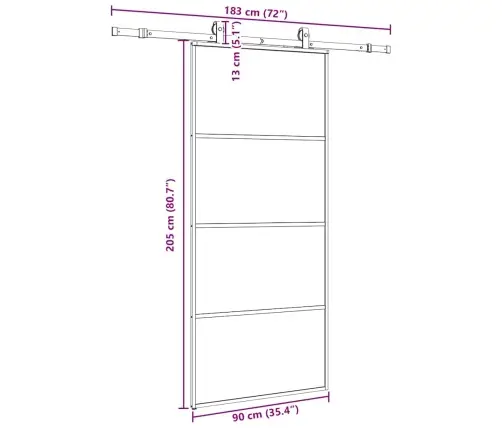 Bīdāmās Durvis Ar Stiprinājumiem, Melns, Stikls, 90X205 Cm Vidaxl