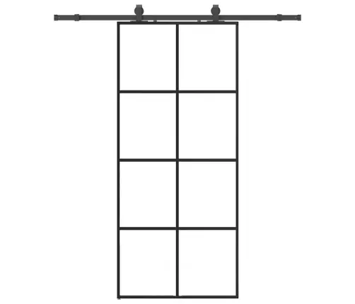 Bīdāmās Durvis Ar Stiprinājumiem, Melns, Stikls, 90X205 Cm Vidaxl