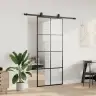 Bīdāmās Durvis Ar Stiprinājumiem, Melns, Stikls, 90X205 Cm Vidaxl