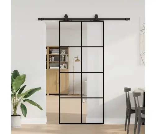 Bīdāmās Durvis Ar Stiprinājumiem, Melns, Stikls, 90X205 Cm Vidaxl