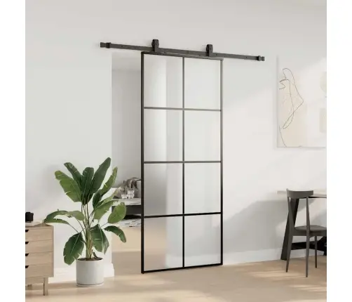 Bīdāmās Durvis Ar Stiprinājumiem, Melns, Stikls, 90X205 Cm Vidaxl