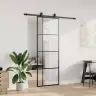 Bīdāmās Durvis Ar Stiprinājumiem, Melns, Stikls, 76X205 Cm Vidaxl