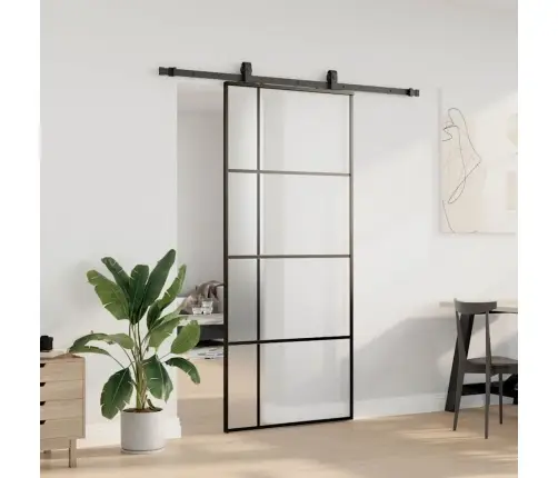 Bīdāmās Durvis Ar Stiprinājumiem, Melns, Stikls, 90X205 Cm Vidaxl