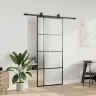 Bīdāmās Durvis Ar Stiprinājumiem, Melns, Stikls, 90X205 Cm Vidaxl