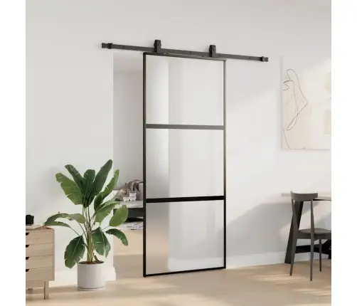 Lükanduks Riistvara Komplektiga Must 90X205 Cm Karastatud Klaas