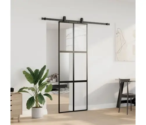 Bīdāmās Durvis Ar Aparatūras Komplektu, Melns, Rūdīts Stikls Vidaxl