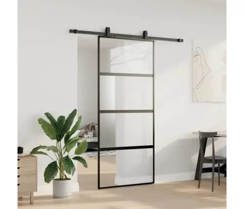 Lükanduks Riistvara Komplektiga Must 90X205 Cm Karastatud Klaas