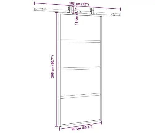 Lükanduks Riistvara Komplektiga Must 90X205 Cm Karastatud Klaas