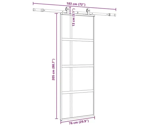 Bīdāmās Durvis Ar Aparatūras Komplektu, Melns, Rūdīts Stikls Vidaxl