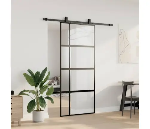 Bīdāmās Durvis Ar Aparatūras Komplektu, Melns, Rūdīts Stikls Vidaxl