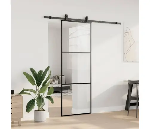 Bīdāmās Durvis Ar Stiprinājumiem, Melns, Stikls, 76X205 Cm Vidaxl