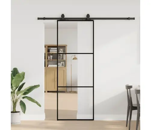 Bīdāmās Durvis Ar Stiprinājumiem, Melns, Stikls, 76X205 Cm Vidaxl