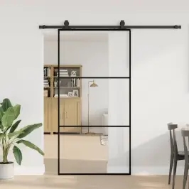 Bīdāmās Durvis Ar Stiprinājumiem, Melns, Stikls, 102X205 Cm Vidaxl