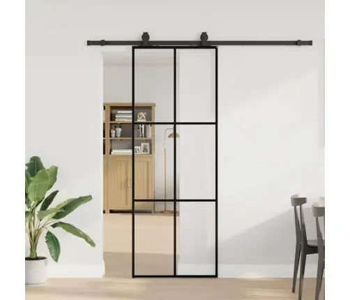 Bīdāmās Durvis Ar Stiprinājumiem, Melns, Stikls, 76X205 Cm Vidaxl