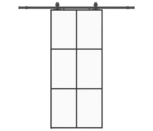 Bīdāmās Durvis Ar Stiprinājumiem, Melns, Stikls, 90X205 Cm Vidaxl