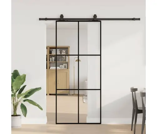 Bīdāmās Durvis Ar Stiprinājumiem, Melns, Stikls, 90X205 Cm Vidaxl
