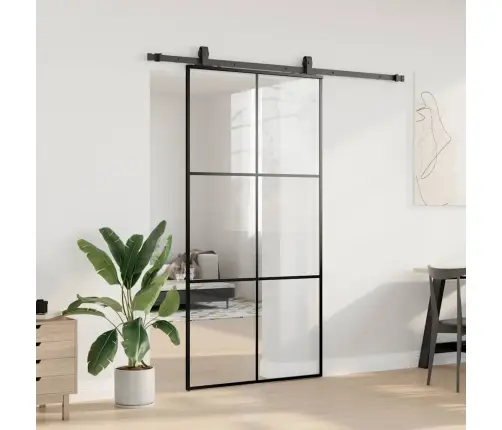 Bīdāmās Durvis Ar Stiprinājumiem, Melns, Stikls, 102X205 Cm Vidaxl