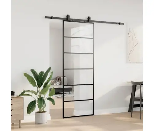 Bīdāmās Durvis Ar Stiprinājumiem, Melns, Stikls, 76X205 Cm Vidaxl
