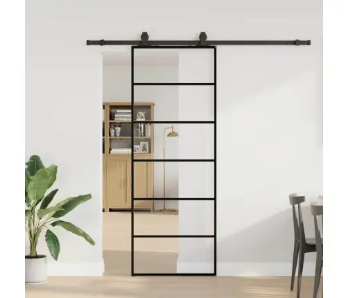 Bīdāmās Durvis Ar Stiprinājumiem, Melns, Stikls, 76X205 Cm Vidaxl