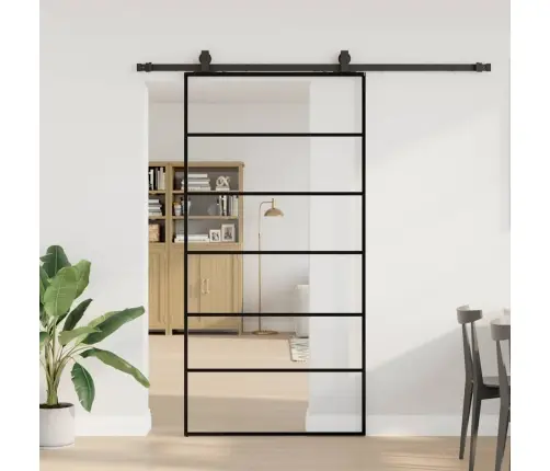 Bīdāmās Durvis Ar Stiprinājumiem, Melns, Stikls, 102X205 Cm Vidaxl