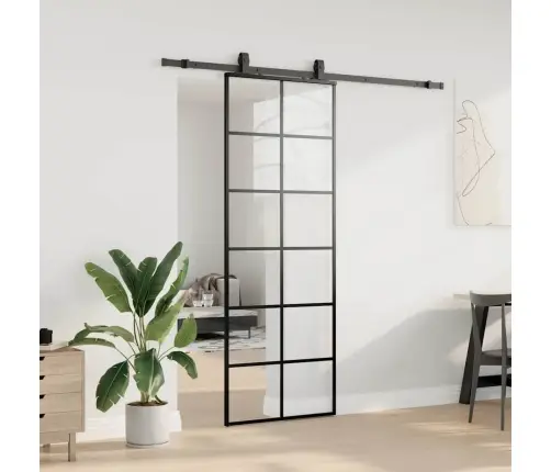 Bīdāmās Durvis Ar Stiprinājumiem, Melns, Stikls, 76X205 Cm Vidaxl