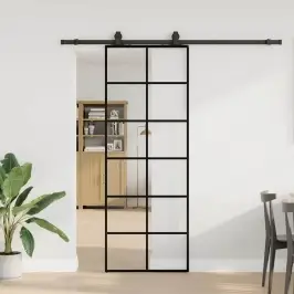 Bīdāmās Durvis Ar Stiprinājumiem, Melns, Stikls, 76X205 Cm Vidaxl